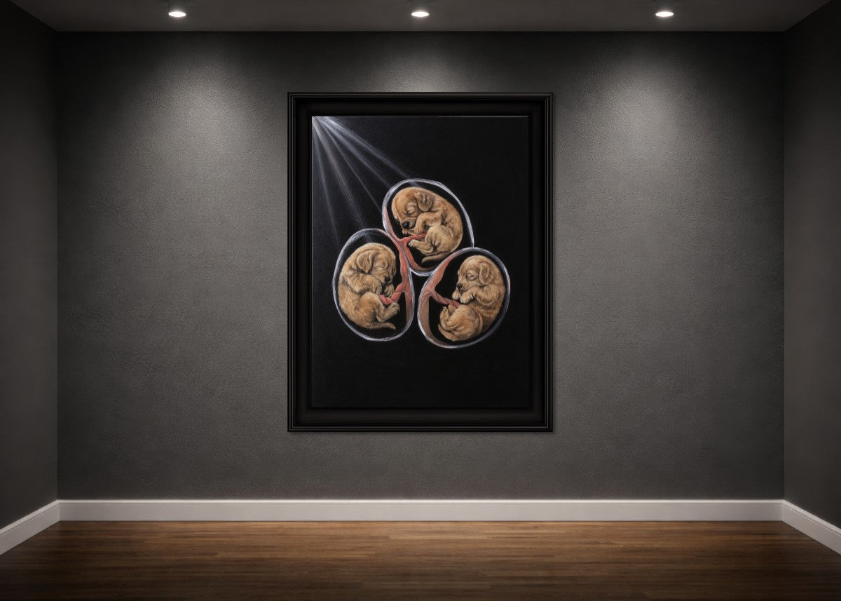 Hang On, Your Best Friend Is Coming — Original Puppy Painting | Genesis Collection