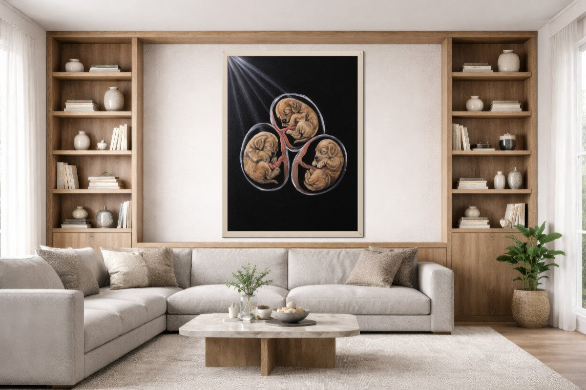 Hang On, Your Best Friend Is Coming — Original Puppy Painting | Genesis Collection